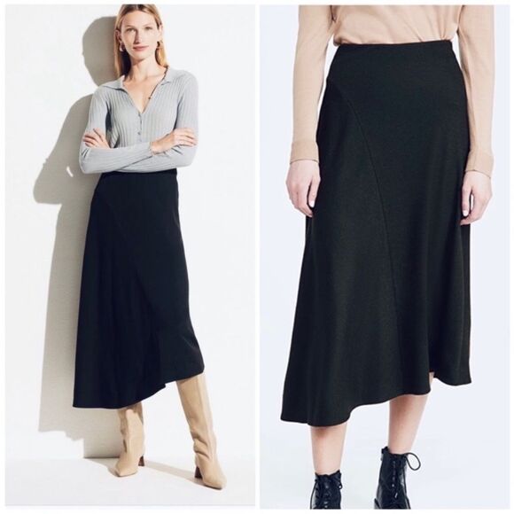 Vince Asymmetrical Black Lagenlook Minimalist Midi Skirt Modern Office Work - Picture 3 of 11
